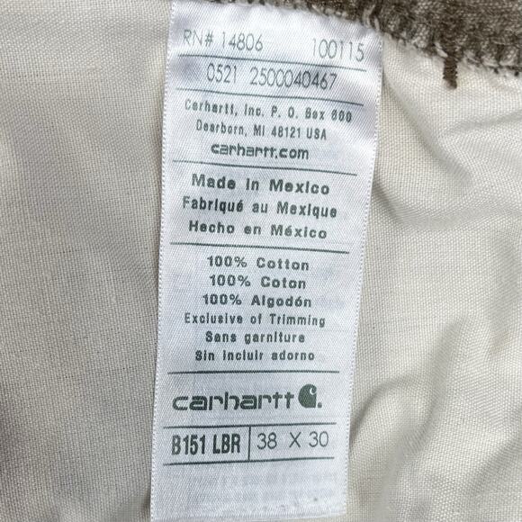 Carhartt Mens Canvas Loose Fit Work Dungaree Khaki 38x20 Rugged Workwear Outdoor - Picture 12 of 12